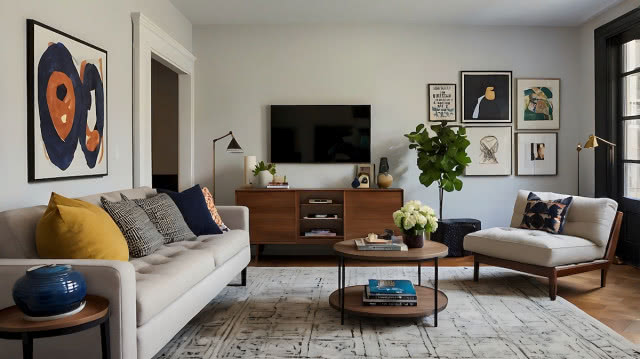 obrazy na ścianie w salonie