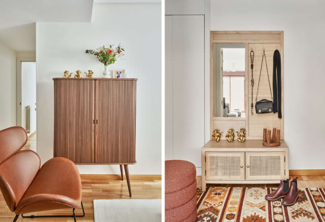 pomarańczowe barwy połączone z drewnem