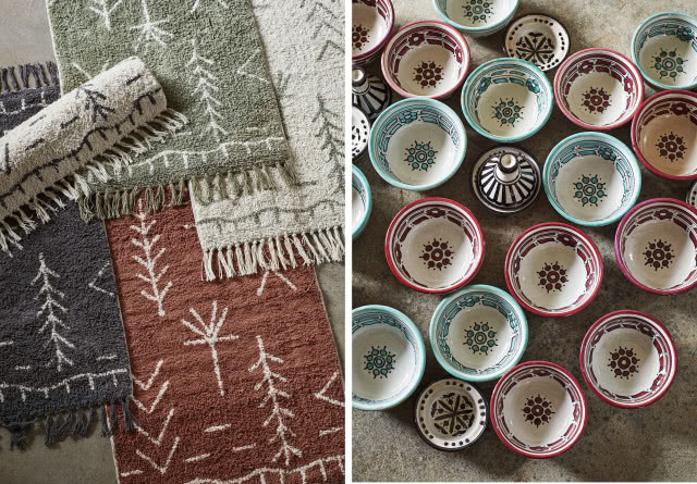 Kolorowa ceramika i dywany etno