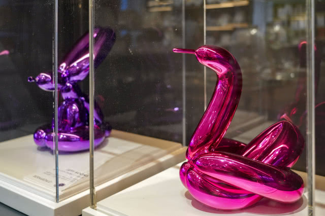 czerwony łabędź za szybą