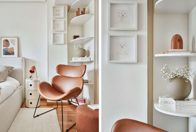 pomarańczowe barwy połączone z drewnem i skórą