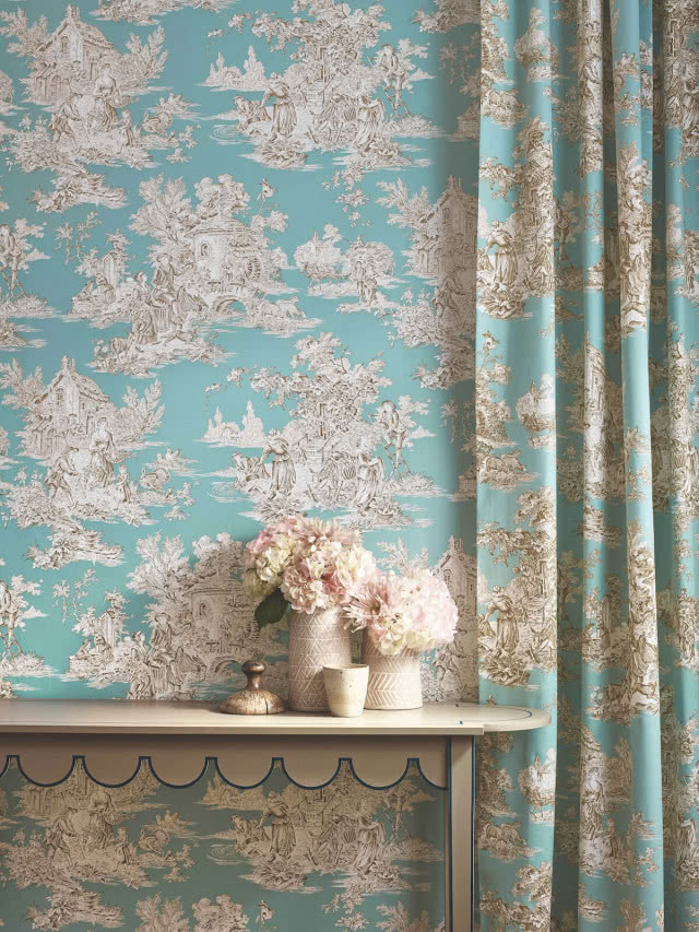 zasłony i tapeta tolie de Jouy