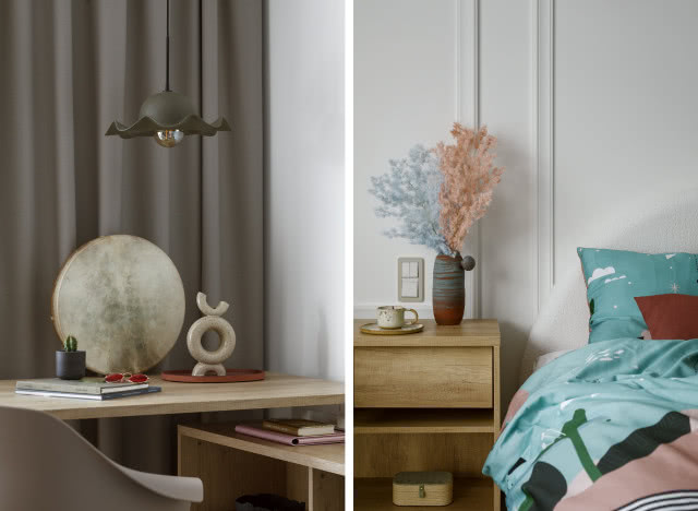 jasne wnętrze, ze sztukaterią i drewnianymi meblami