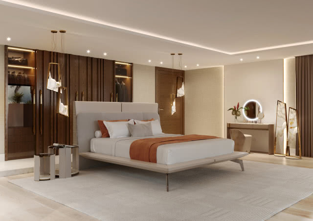 łóżko beżowe na nóżkach