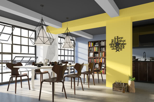 Aranżacja salonu z żółtymi ścianami