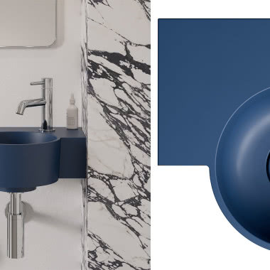 OMNIRES OVO M+, umywalka wisząca z funkcjonalną półką, midnight blue mat