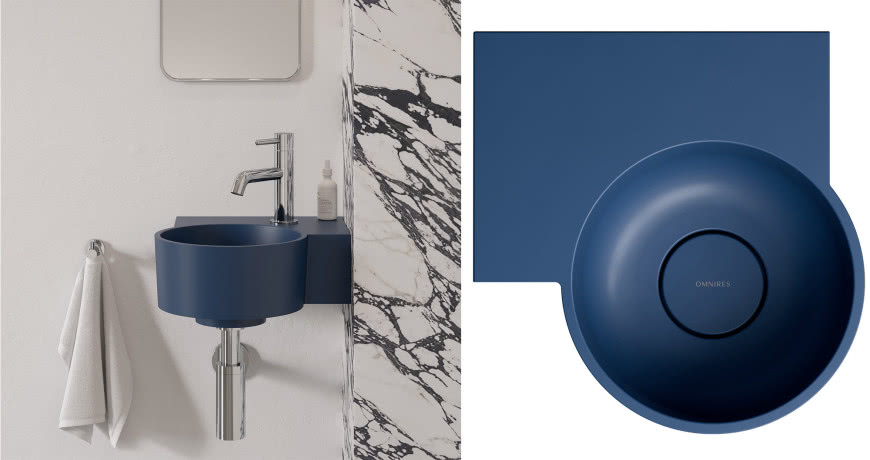 OMNIRES OVO M+, umywalka wisząca z funkcjonalną półką, midnight blue mat