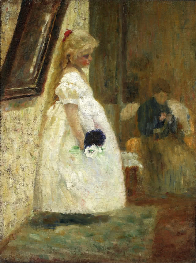 dziewczynka spuszcza głowę, bukiet opuszczony