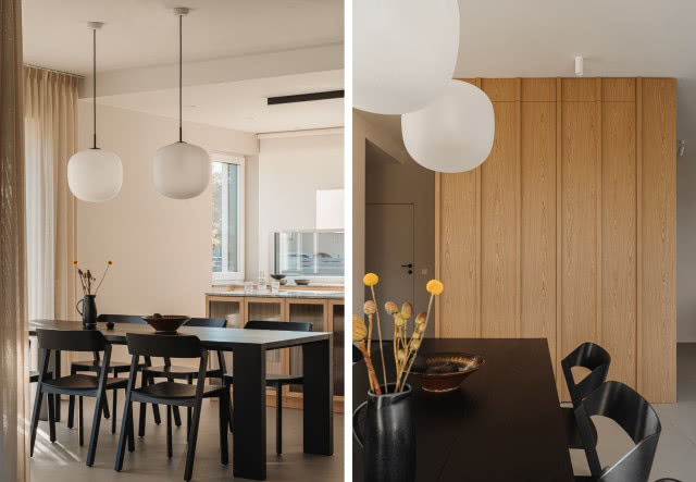 Ryflowane szkło, dąb i lastryko w nowoczesnym domu pod Warszawą