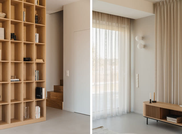 Ryflowane szkło, dąb i lastryko w nowoczesnym domu pod Warszawą