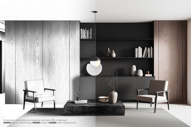 fotele, szafy, półki, stolik kawowy, wazony