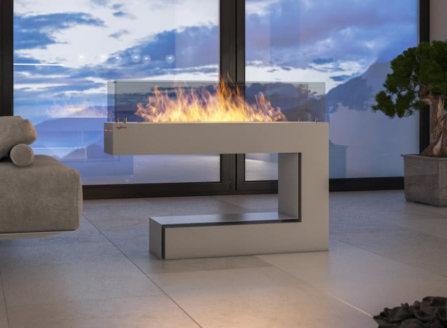 biokominek wolnostojący w salonie