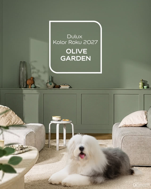 ściana w kolorze oliwkowej zieleni Dulux