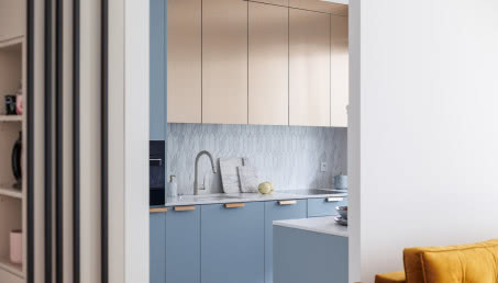 Pastelowe mieszkanie we Wrocławiu. Architekci połączyli róż z błękitem!