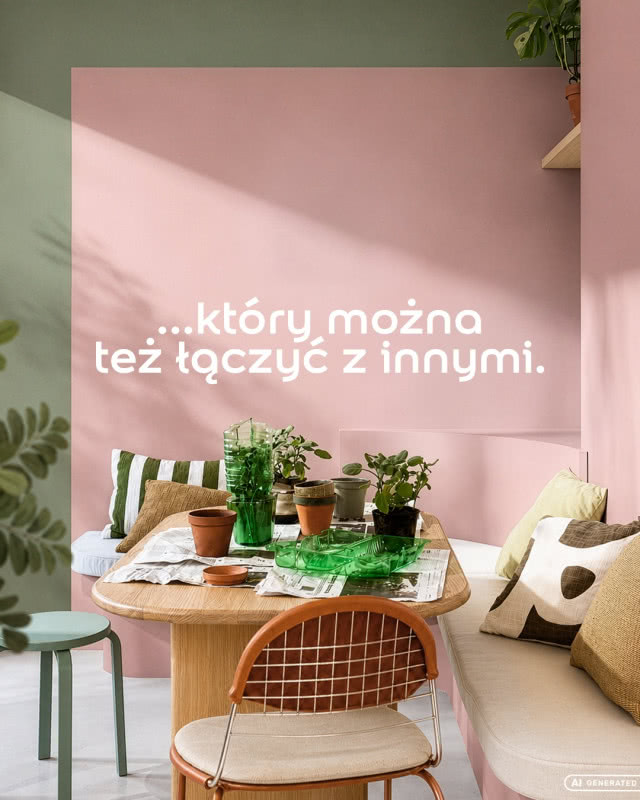 oliwkowa zieleń z różowym kolor ściany