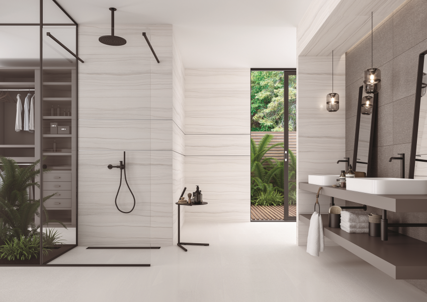 Minimalistyczne wnętrze z kabiną typu walk-in...