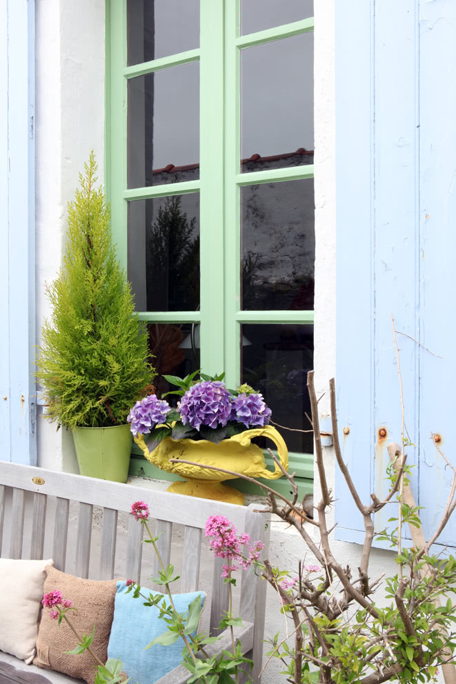 Francuskie letnisko - kwiaty na parapecie