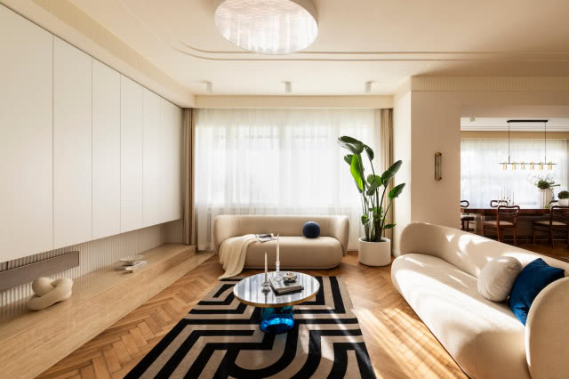 salon w stylu art deco kanapy i dywan