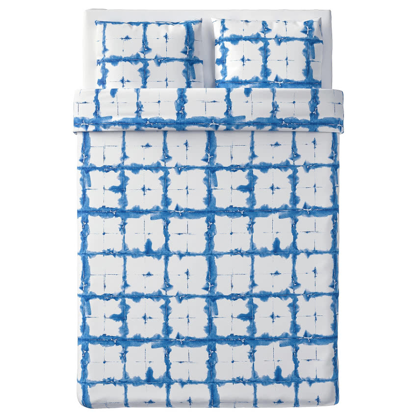 Komplet pościeli Tänkvärd, kratka niebieska, IKEA