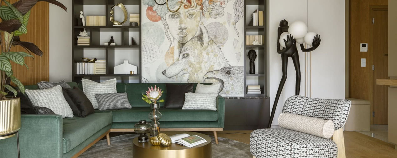 Wszystko zaczęło się od zielonej sofy. Warszawski apartament w rytmie natury i sztuki