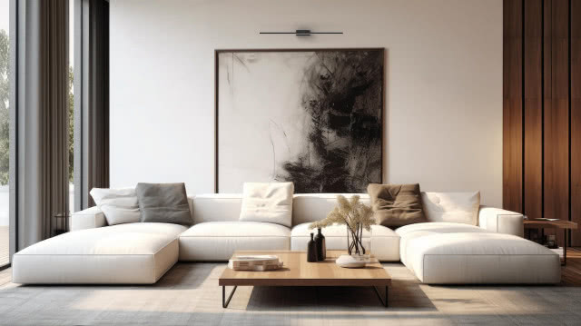 podświetlenie obrazu na ścianie w salonie kinkiet