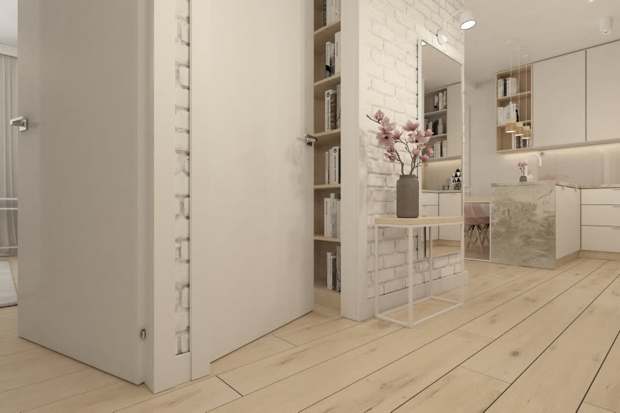 Biała cegła dekoracyjna w nowoczesnym wnętrzu