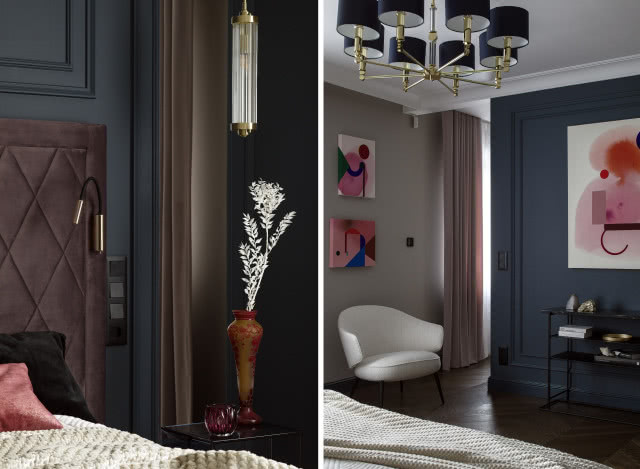 Ciemna sypialnia w stylu art deco