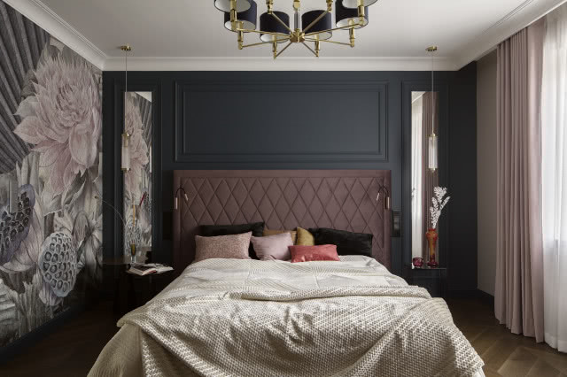 Ciemna sypialnia w stylu art deco