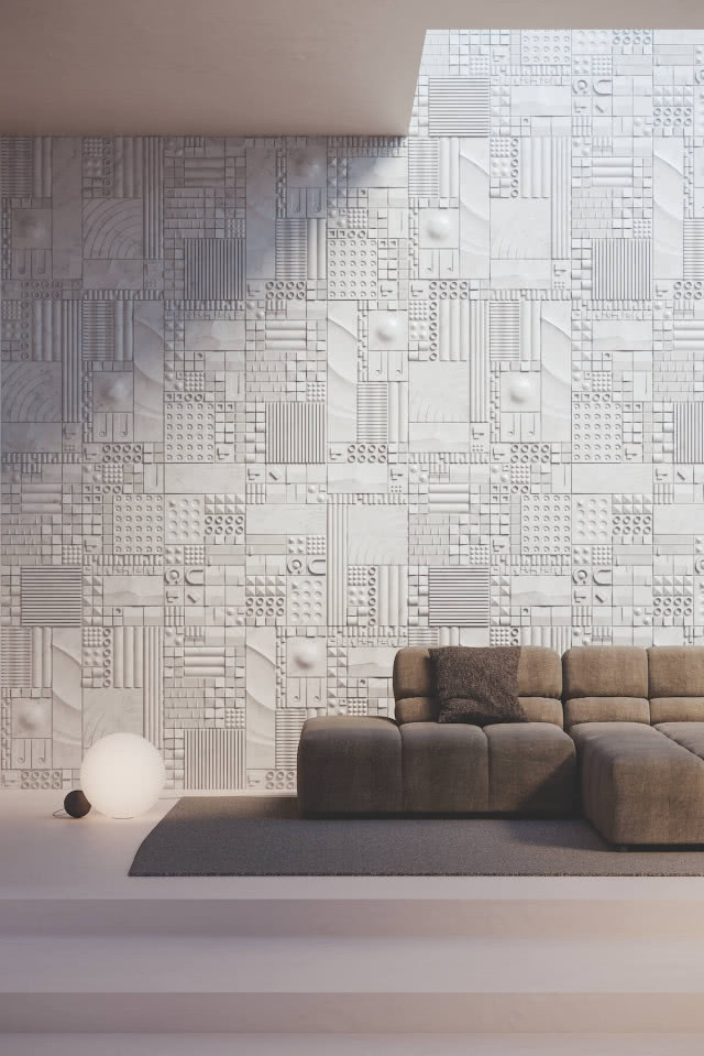 płytki na ścianie w salonie