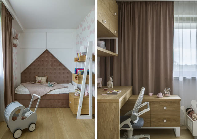 Pokój dla dziewczynki z łóżkiem w kształcie domku