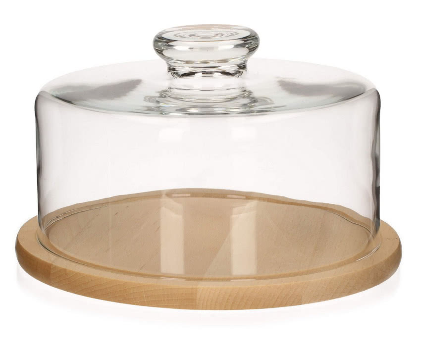 Drewniana patera ze szklanym kloszem, Krosno