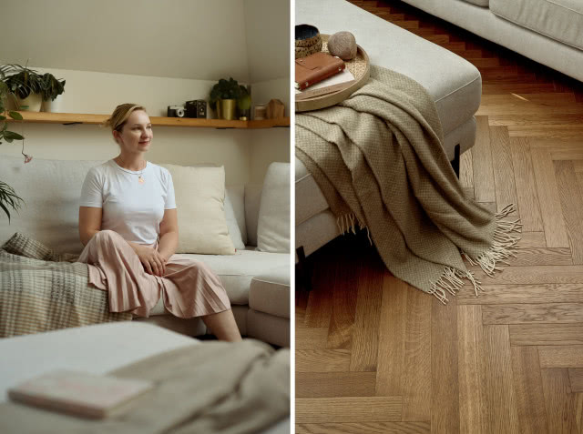 Jasny salon w beżowych barwach