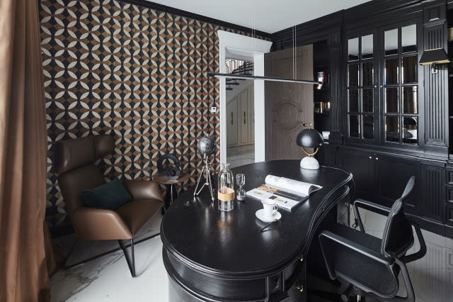 Męski gabinet w ciemnych kolorach