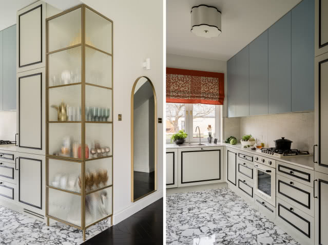 Niebiesko biała kuchnia vintage