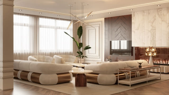 obszerne sofy z palma i żrandolem