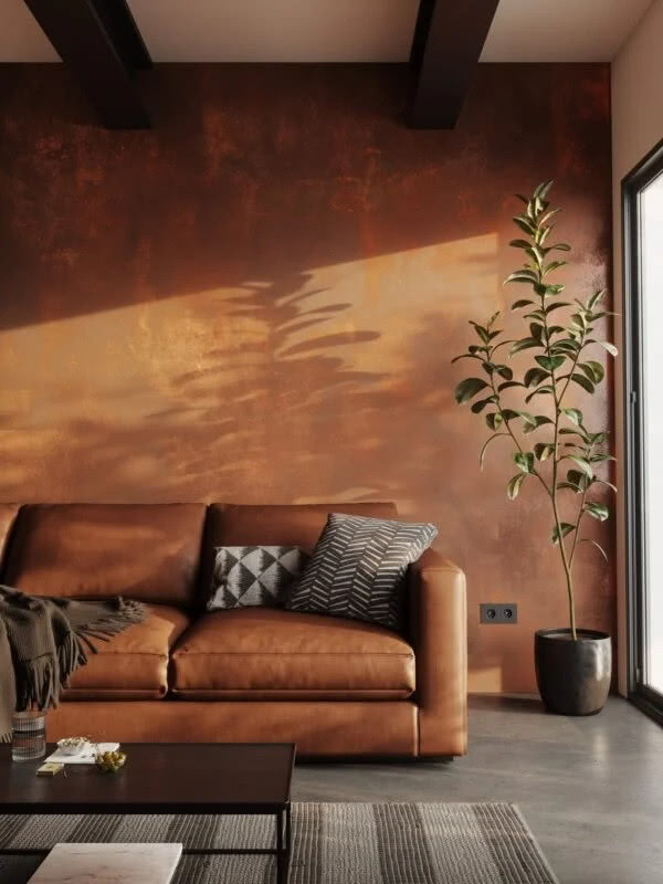 salon z kanapą na tle ściany