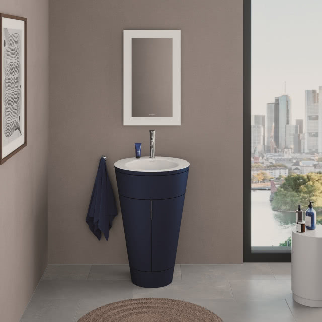granatowa umywalka w kształcie stożka