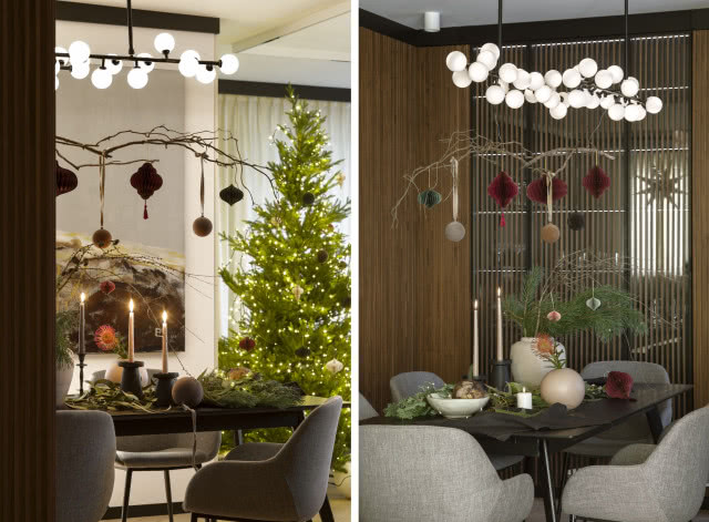 Mieszkanie w beżu i drewnie urządzone na Boże Narodzenie