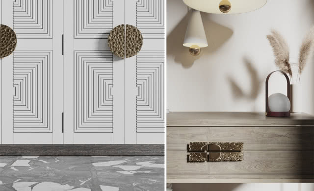 Po lewej Uchwyt meblowy He Moon XL/ArtCollection, po prawej Uchwyt meblowy She Sun/ArtCollection 