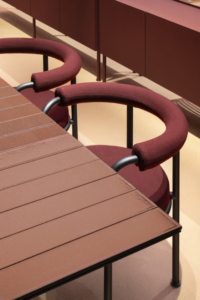 brązowo-fioletowe stół i krzesła, fragment