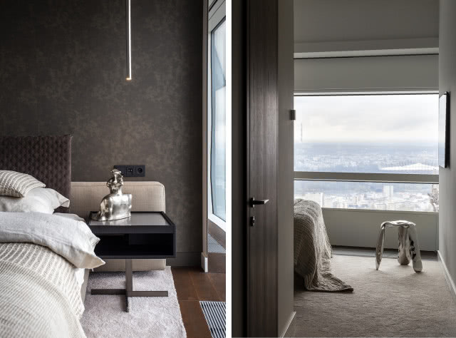 Sypialnia z widokiem w stonowanych barwach