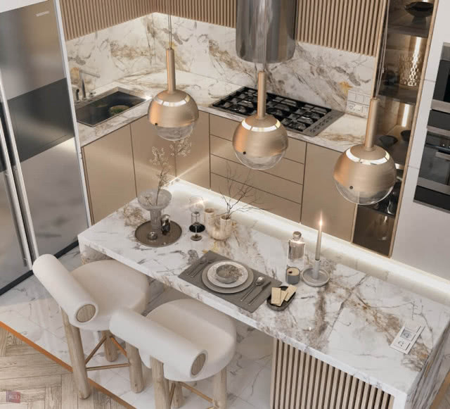 widok z góry na kuchnię w bieli