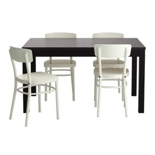 Stół z krzesłami Bjursta / Idolf, czarny stół, białe krzesła