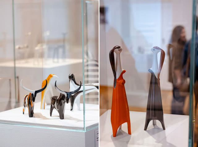 Porcelanowe figurki autorstwa polskich projektantów na wystawie „Rzeźba na meblościankę” w Muzeum Rzeźby w Królikarni w Warszawie.