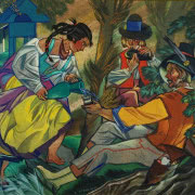 "Dziewczyna pojąca myśliwego", tempera, płótno,...