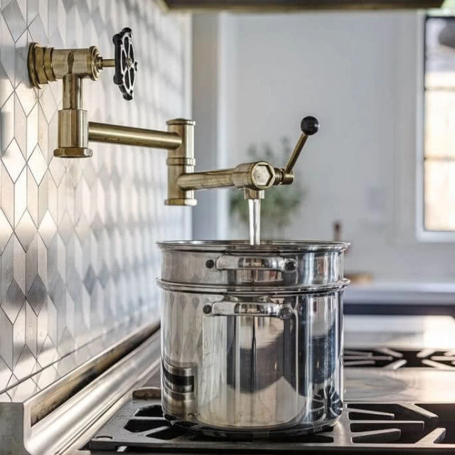 garnek na płycie i kran