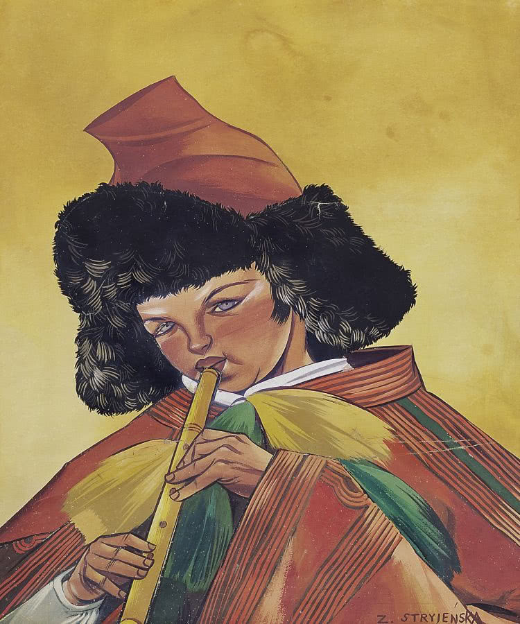 "Mały grajek", lata 30. XX w., tempera, kredka,...