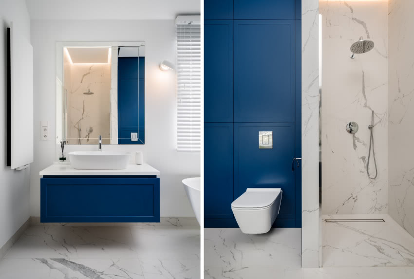 Stonowane kolory ścian i podłóg w łazience...