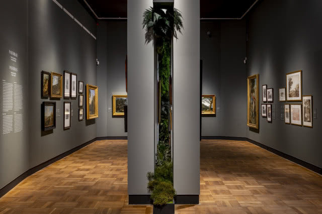 aranżacja wystawy- pionowy pas zieleni