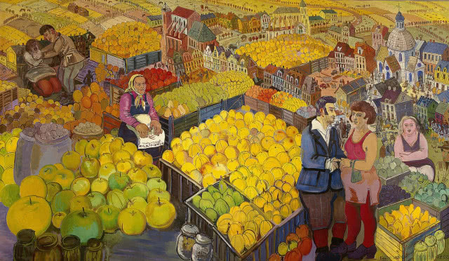 Edward Dwurnik obraz targ miasto